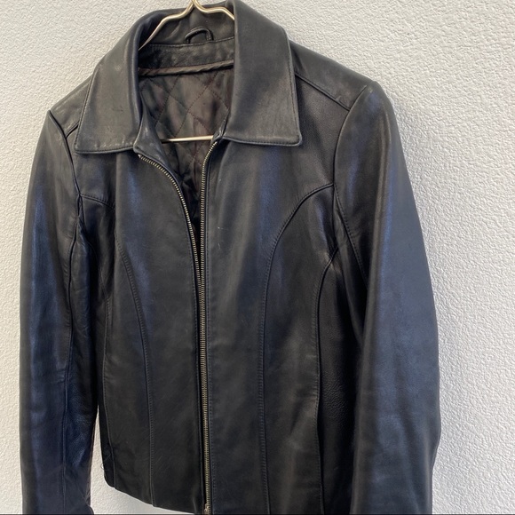 90’s Vintage Leather Jacket Zipper Black Leather Jacket 90s Leather Blazer - Picture 3 of 7